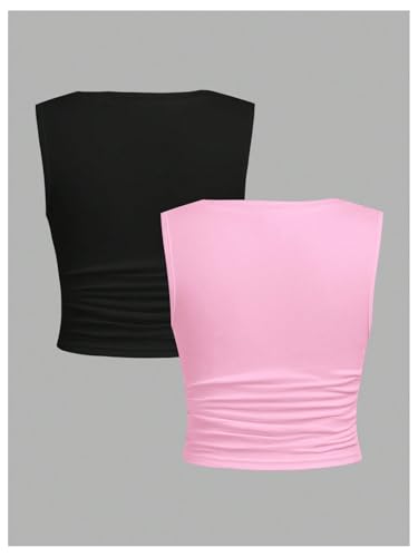 Image of SOLY HUX Girl's Tank Tops Cute Ruched Crop Top Shirts Camisole 2 Piece Trendy Summer Clothes for Teen Girls