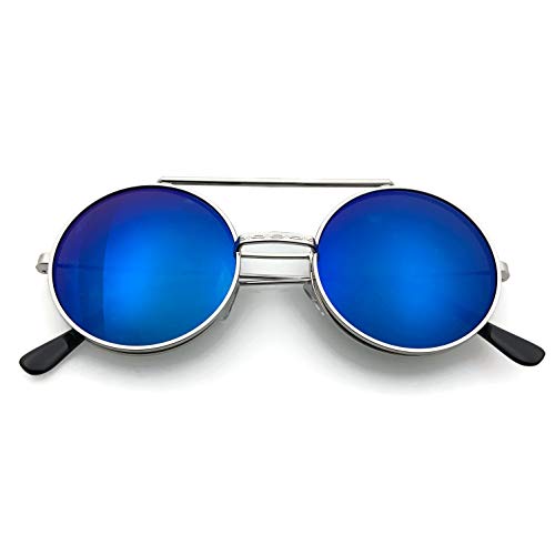 grinderPUNCH Vintage Steam Punk Round Flip Up Sunglasses for Men and Women Retro Metal Frame