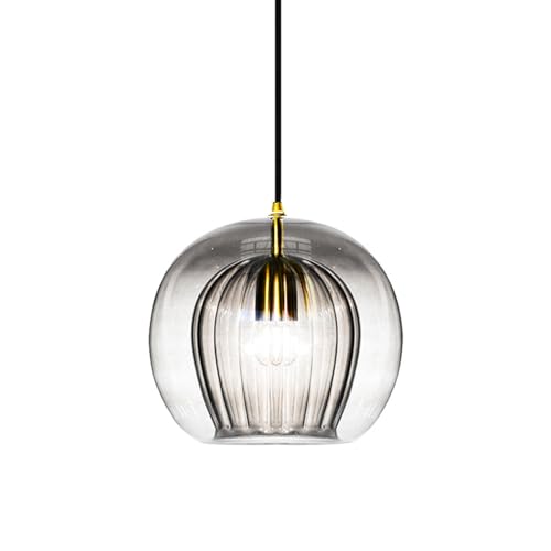 S-Cevada Superbe Lampe Suspension à Boule en Verre Double Couche Finition Laiton Design Rétro E27 Lampe Plafonnier Globe pour Chambre Salle à Manger Loft Bar...