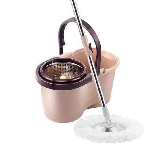 JBNCRYGD Juego de trapeador giratorio para limpieza de pisos, fregona giratoria para lavar a mano, juego de fregona y cubo de acero inoxidable, cesta de acero inoxidable, mopa giratoria de microfibra