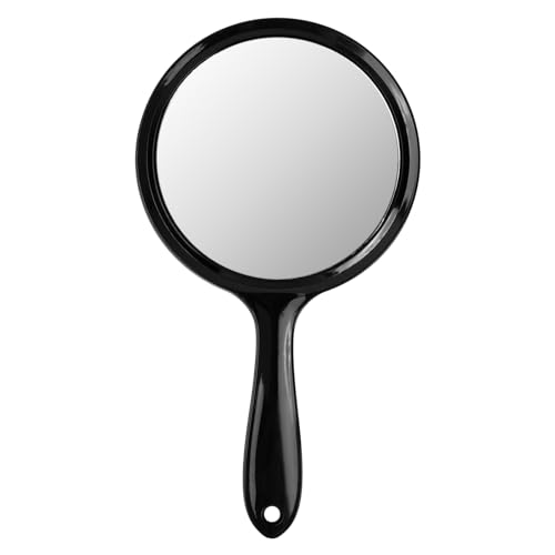 FESSOSKO Espejo de Mano con Mango Espejo de Doble Cara 1X/3X Espejo de Aumento Espejo de Tocador Forma Redonda para Damas Maquillaje Diario (Negro)
