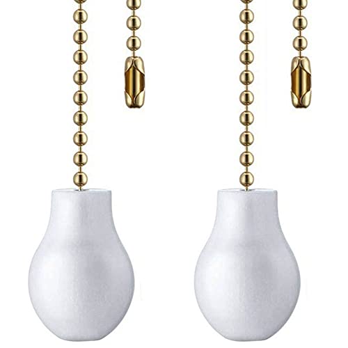 Image of Ceiling Fan Chain Pulls Extenders Decorative Ornaments 12 Inches White Color Wooden Pendant Pull Chain Extension for Ceiling Light Lamp Fan Chain 2 Pcs (Brass Pull Chain)