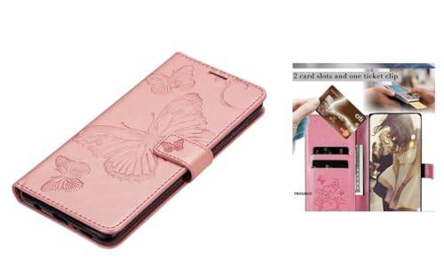 Image of TROUNCE Butterfly Embossing Shock Proof Leather Finish Flip Case Cover with Card Cash Holder Wallet Case | Magnetic Lock (Pink) ForRedmi Note6 Pro