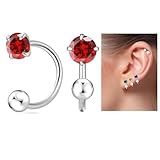 Tiny 3mm Birthstone Earrings for Women Teen Girls Small Huggie Half Hoop Earrings Tiny Cartilage Hypoallergenic Stud Screw Earrings (Silver, 1.Jan-Garnet)