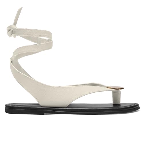 Strap Flip Flop Flat Sandals for Women with Metal Circular Ankle Strappy Ladies Fashion Cute Summer Thong Sandals Dressy.