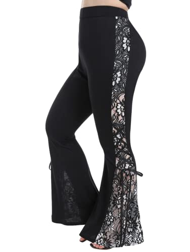 ROSE GAL Womens Plus Size Lace Insert Flare Pants High Waisted Stretchy Long Pants