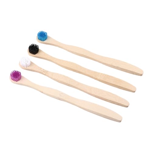BEBEMOKO 4 Pack Tongue Cleaning Brush Bamboo Tongue Scraper Boys and Girls Adults Oral Ergonomic Grip