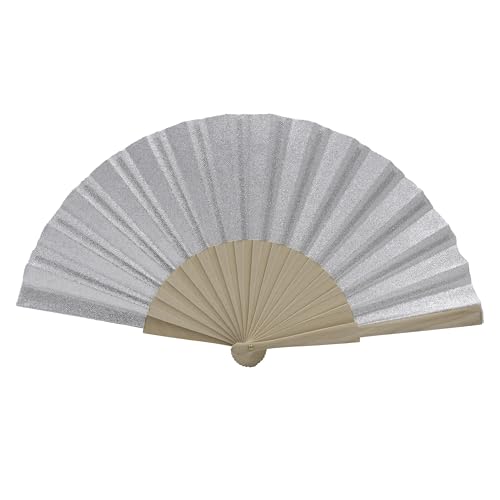 MAPIMANIA - Eventail Mariage Pliant en Tissu Glitter argenté | Ventilateur de Poche Femme Elegant | Eventail Japonais | éventail Personnalisable | Cadeau...