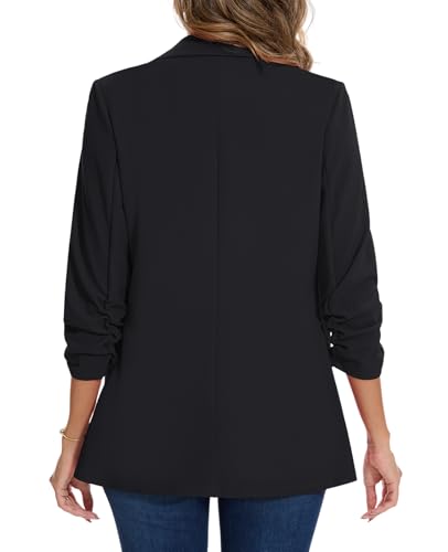 MINTLIMIT Blazer for Women Open Front 3/4 Ruched Sleeve Suit Jacket Notched Collar Casual Work Office Blazers with Pockets2