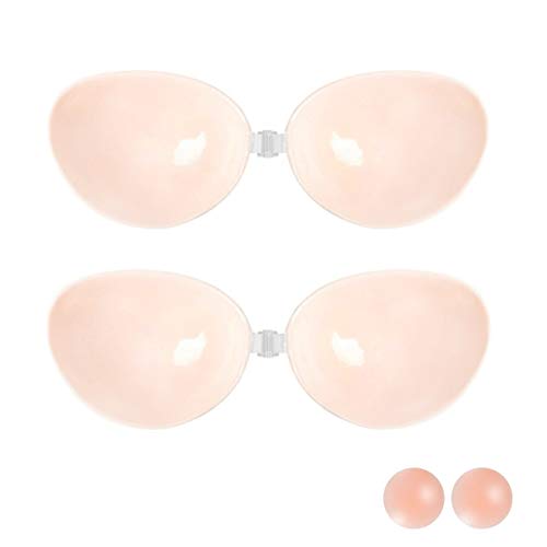 Personality Hua Women's Strapless Sticky Adhesive Bra Invisible Reusable Silicone Push-up Bras,Pack of 2(C), Skin
