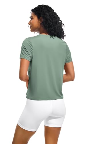 Ice Silk Women's Short Sleeve Workout Shirts Loose Fit Side Slits Athletic Tee Tops4