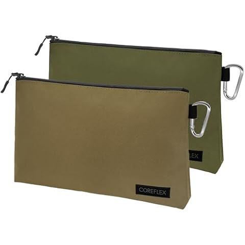 COREFLEX 2 Pack Premium Tool Pouch Zipper Bag with internal pockets, 12inch Tool Bag, Multipurpose Storage pouch, Flat Bottom for stand alone (2 Pack, Tan, Olive) Cover