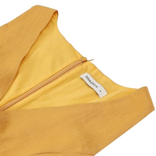 Image of Amazhiyu Womens 100% Linen Summer V Neck Tie Front Sleeveless Mini Tank Dress