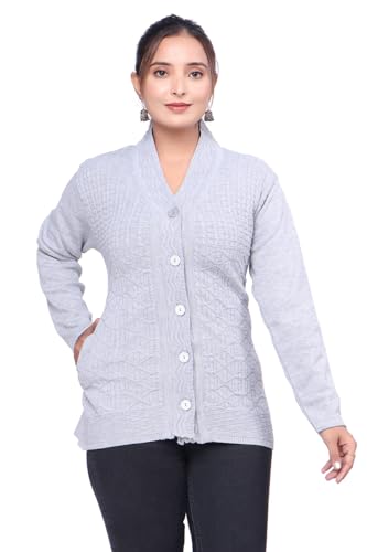 Image of Women Long Chain Design Woolen Winter WEAR Coat Cardigan (DKSELF)