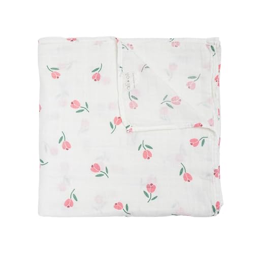 Image of Ali+Oli Muslin Swaddle Blanket for Baby (Tulip) Large 47 inch x 47 inch Soft Rayon Made from Bamboo & Organic Cotton, Machine Washable Receiving Blanket Wrap for Newborn to Toddler