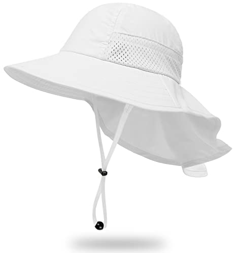 1-Pack Toddler Baby Sun Hat Kids Summer UPF 50+ for Boys Girls Adjustable Beach Hats with Bucket Wide Brim Age 1-7 Years(White Small)