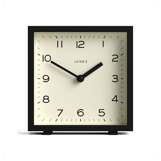 JONES CLOCKS® 'Disco' Desk Clock – Sleek Square Design in Black, Stylish and Easy to Read for Shelf, Table, Mantel or Bedside