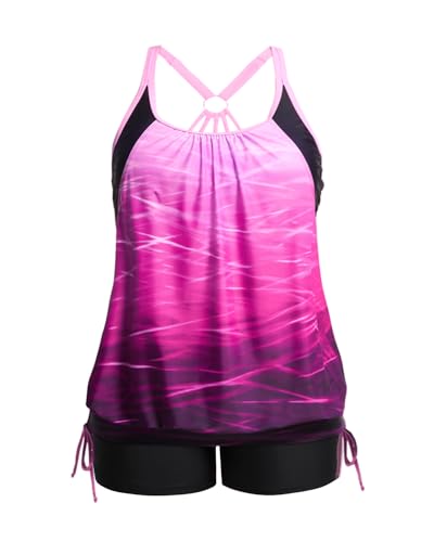 Image of Holipick Plus Size Tankini Swimsuits for Women Two Piece Tummy Control Bathing Suit Blouson Tankini Top with Shorts