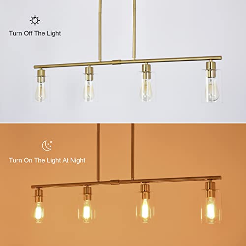 Image of 4-Light Brushed Brass Kitchen Island Chandelier with Glass Shades