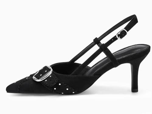 Image of Coutgo Womens Slingback Kitten Heels Studded Closed Pointed Toe Pumps with Buckle Party Dress Shoes