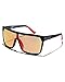 SPY Optic Flynn, Shield Sunglasses, Color and Contrast Enhancing Lenses, Soft Matte Black Red Fade - HD Plus Gray Green with Red Light Spectra Mirror Lenses
