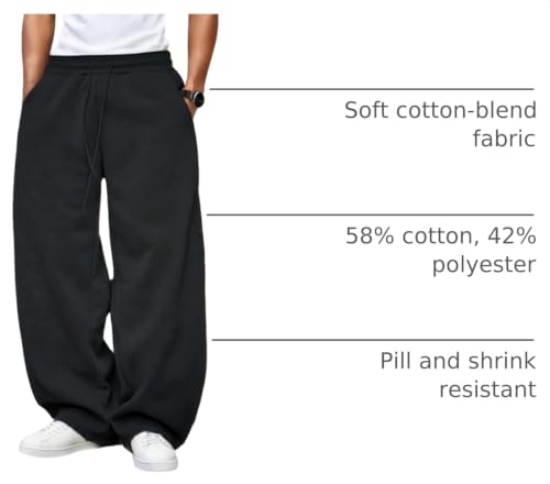 Image of Men's Baggy Sweatpants Fleece Wide Leg with Elastic Drawstring Waist, Casual Loose Lounge Joggers