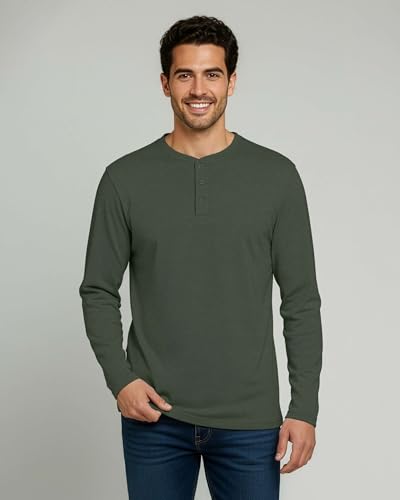 Image of Real Essentials 3 Pack: Mens Casual Long & Short Sleeve Cotton Henley Lightweight Button T-Shirt, Long Sleeve - Set