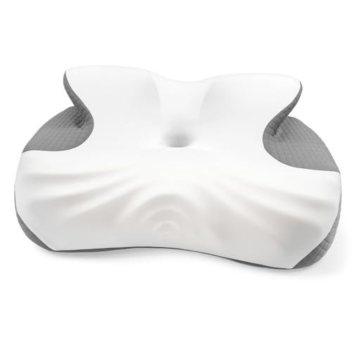 JKNJKN Cervical Pillow for Neck Pain Relief, Orthopedic Memory Foam Pillow with Dual Height 4.3" & 5.1" Loft, Cooling Butterfly Contour with Arm Rest for Side and Back Sleepers by JKNJKN - Used condition - US$18.60