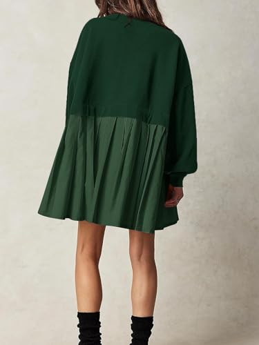 Image of Dokuritu Sweatshirt Dress Women Crew Neck Long Sleeve Patchwork Pullover Tops Flowy Oversized Sweatshirt Mini Dress