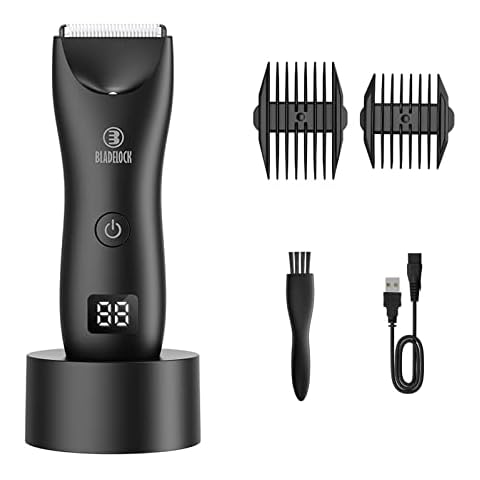 Trimmer for Men Body Grooming Kit, Electric Balls Trimmer for Men Pubic Groin Hair Trimmer, Professional Hair Clippers Shaving Machines for Male Hygiene Razor with LCD Display & Recharge Dock (Black) Cover