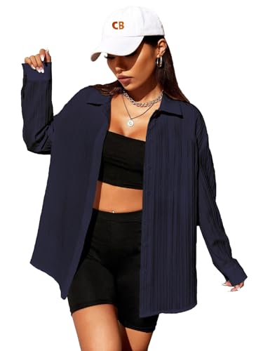Image of CB-COLEBROOK Oversized Textured Beach Summer Shirt for Women | Shirt for Women Stylish Western | Women Long Shirt Top | Women Casual Shirt