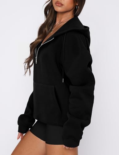 onlypuff Women Half Zipper Pullover Sweatshirt Long Sleeve Hoodies Kangaroo Pocket Fleece Basic Sweater
