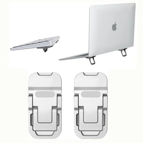 Image of CERLINK Portable Invisible Laptop Riser Stand | 2pcs Self-Adhesive Folding Alloy Metal Desk Feet for MacBook, Lenovo, HP, Dell & Tablets (Silver)