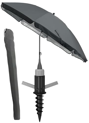 4smile Sonnenschirm Strand SunnyJoy in Anthrazit - Strandschirm mit Bodenhülse & Schutzhülle als 3-IN-1 SET - Strandschirm UV-Schutz 50+, Strandschirm windfest stabil Ø 180 cm 4smile Sonnenschirm Strand SunnyJoy in Anthrazit - Strandschirm mit Bodenhülse & Schutzhülle als 3-IN-1 SET - Strandschirm UV-Schutz 50+, Strandschirm windfest stabil Ø 180 cm