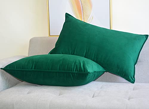 Lutanky Velvet Cushion Covers 30 x 50 cm Turquoise Decorative Rectangle Throw Pillow Cover (Pack of 2) Soft Oblong Piped Pillowcases for Sofa Bedroom with Invisible Zipper 12x20 Inch - Image 2