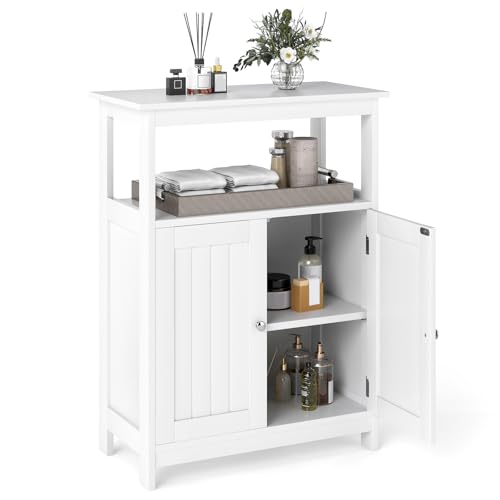 Armario de Baño LIFEZEAL, Armario de Almacenamiento con Estante Ajustable y Puerta Doble, Independiente para Baño, Salón, Entrada, 60 x 30 x 80,5 cm, Blanco