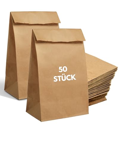 50 Stück braune Papiertüte | Blockbodenbeutel | Groß | 30 x 18 x 13 cm | Kraftpapier | Stabil | Braun | Adventskalender | Geschenktüte | Obsttüte | Brötchen | Natürlich | Take-Away | Geburtstag (50)