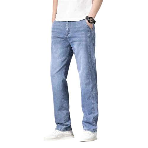 Men's Loose Summer Jeans Thin Stretch Denim Pants Straight Leg Casual Elastic Waist Comfortable Trousers