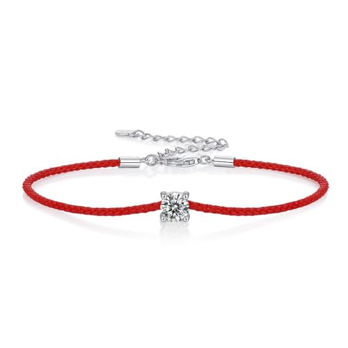 S925 Sterling Silver Solitaire Diamond Link Bracelets with 0.5 Carat VVS1 Diamond, Red Rope Lucky Bracelet, Chic and Sophisticated Gift for Couples