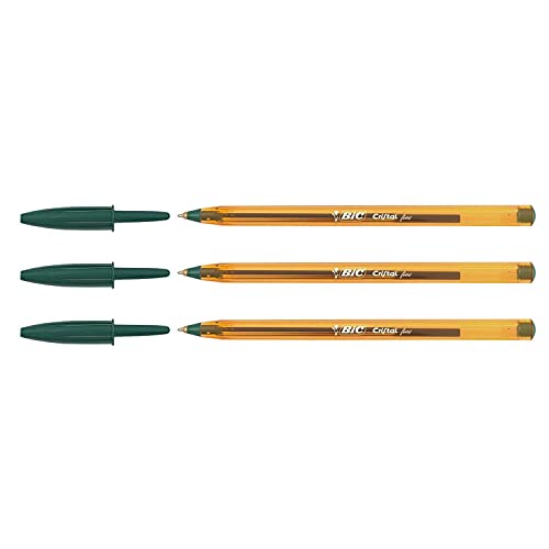 BIC - Bolígrafo de cristal fino, 3 unidades, color verde
