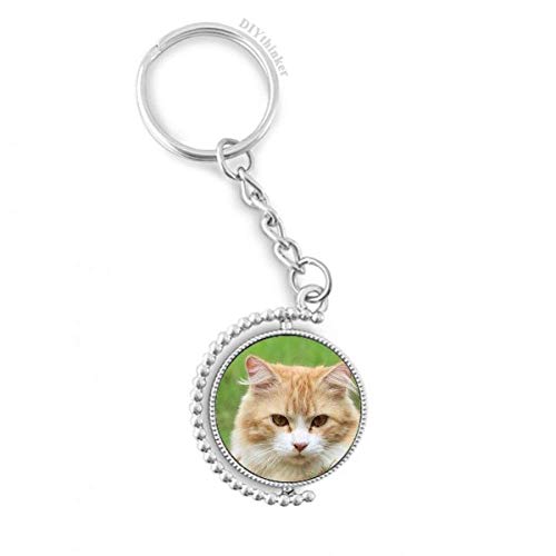 Llavero rotatorio de gato con rayas amarillas y anilla de metal para llaves