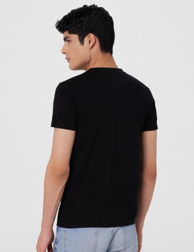Image of Louis Philippe Men's Slim Fit Jersey Half Sleeve Crew Neck Tshirt with Stretch Graphic Print Brand Carrier on Chest