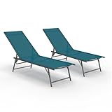IDMarket   Lot de 2 transats de Jardin inclinables Kailua en Acier Gris Anthracite et Toile Bleu Canard