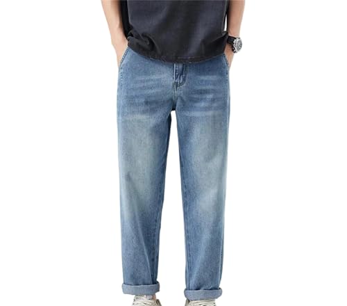 Mens Jeans Summer Tapered Loose Straight Slim Fit Casual Pants Wide-Leg Fashionable Denim Trousers