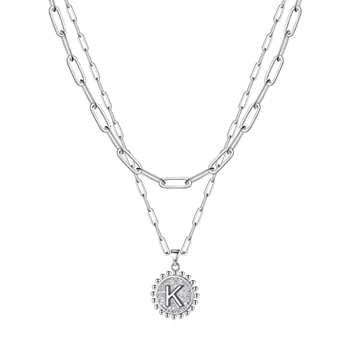 Yoosteel Silver Necklaces for Women, 14K White Gold Plated Dainty Paperclip Link Chain Necklace Personalized Layered K Layered Initial Necklaces for Women Gifts
