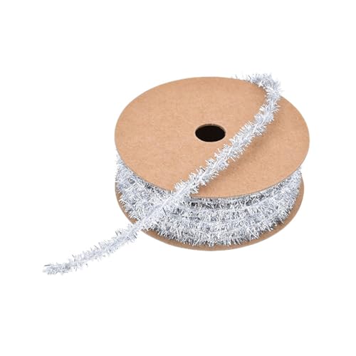 BrightGlow Guirlande de Noël à paillettes fines Mini guirlande de Noël Ruban cadeau décoratif Ruban de nœud Ruban cadeau Paillettes fines brillantes pour cadeau Arbre de Noël 8 mm Argent 9,1 mètres