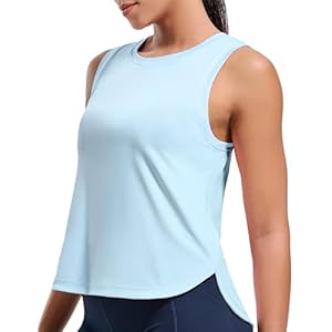 MIER Womens Dry Fit Workout Tank Tops Loose Fit Sleeveless Athletic Running Shirts Tennis Gym Exercise Tops, Curved Hem