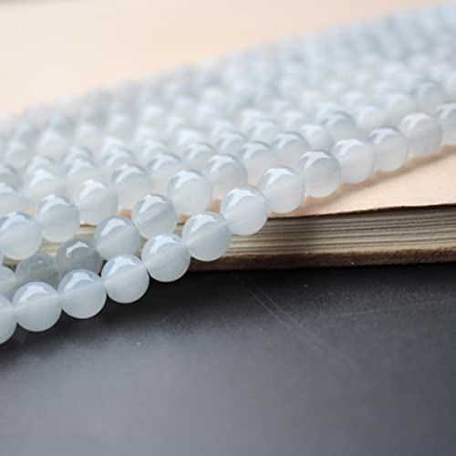 Cuentas de cristal redondas de 6 mm y 8 mm, 1 cuerda de aproximadamente 80 cm, color marrón, menta, azul, violeta, para joyas, pulseras, collares, pendientes, manualidades, doble gris, 8 mm alrededor