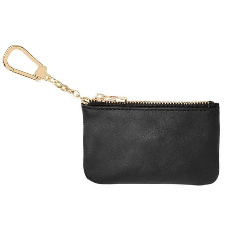 Leather Coin Purse Mini Slim Wallet Small Change Purse Card Holder Coin Purse With Key Chain for Men & Women (Black)