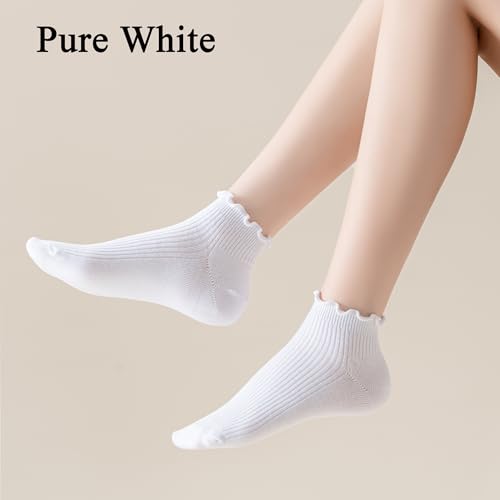 Image of Mcool Mary Womens Ankle Ruffle Socks Casual Cotton Frilly Breathable Cute Knit Lettuce Trim No Show Socks 6 Pack